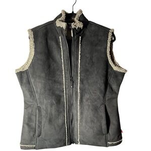 Woolrich Women's Doe Run Vest Faux Suede Sherpa Trim Black XL NWT